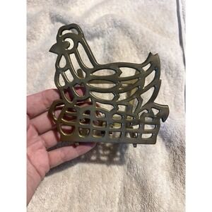 Vintage Brass Hen Chicken Napkin Holder Made in Taiwan Farmhouse Decor